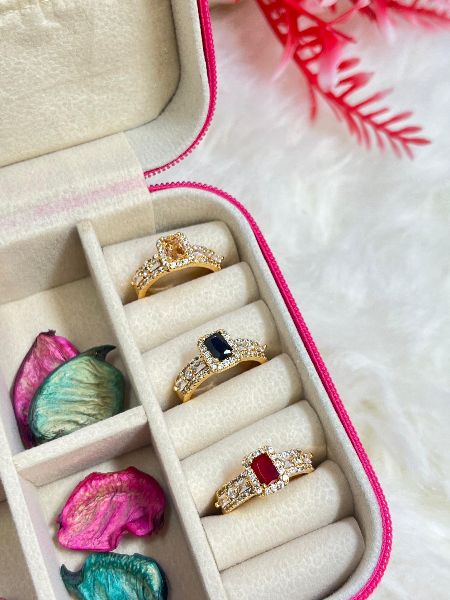 Golden Square Stone Ring