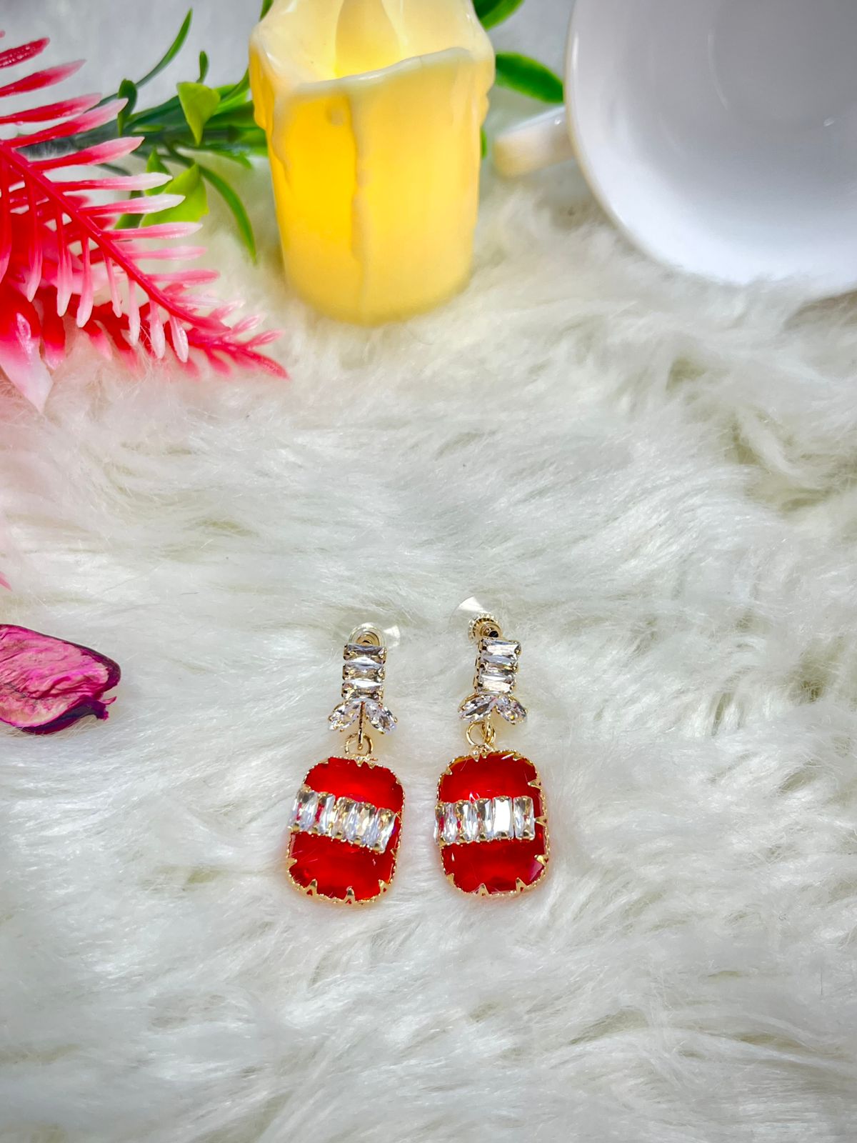 Red Stone Drop Earrings