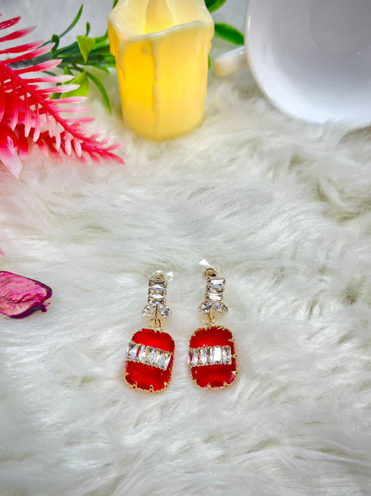 Red Stone Drop Earrings