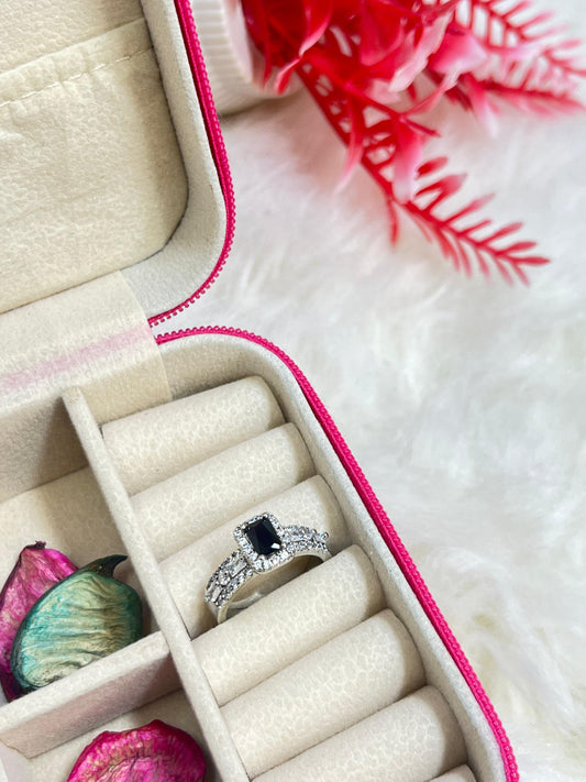 Square Black Stone Adjustable Ring