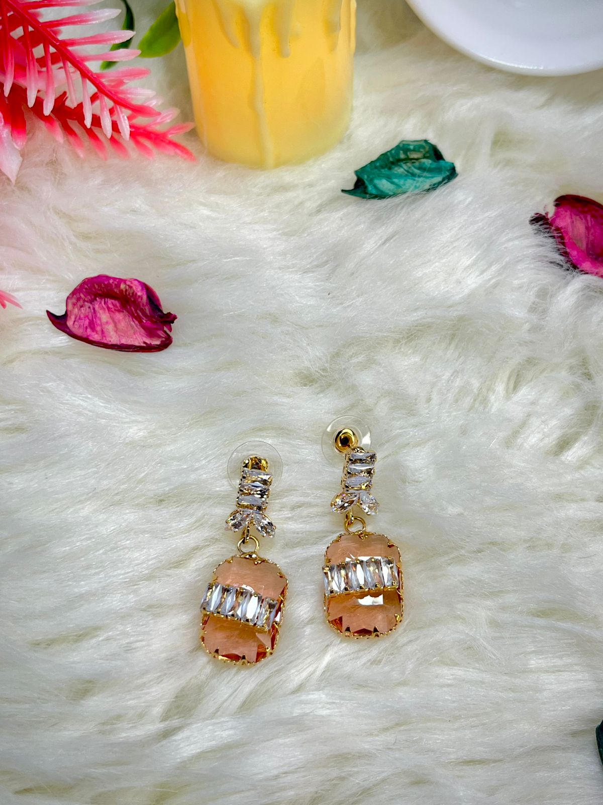 Crystal Orange Pearl Earrings