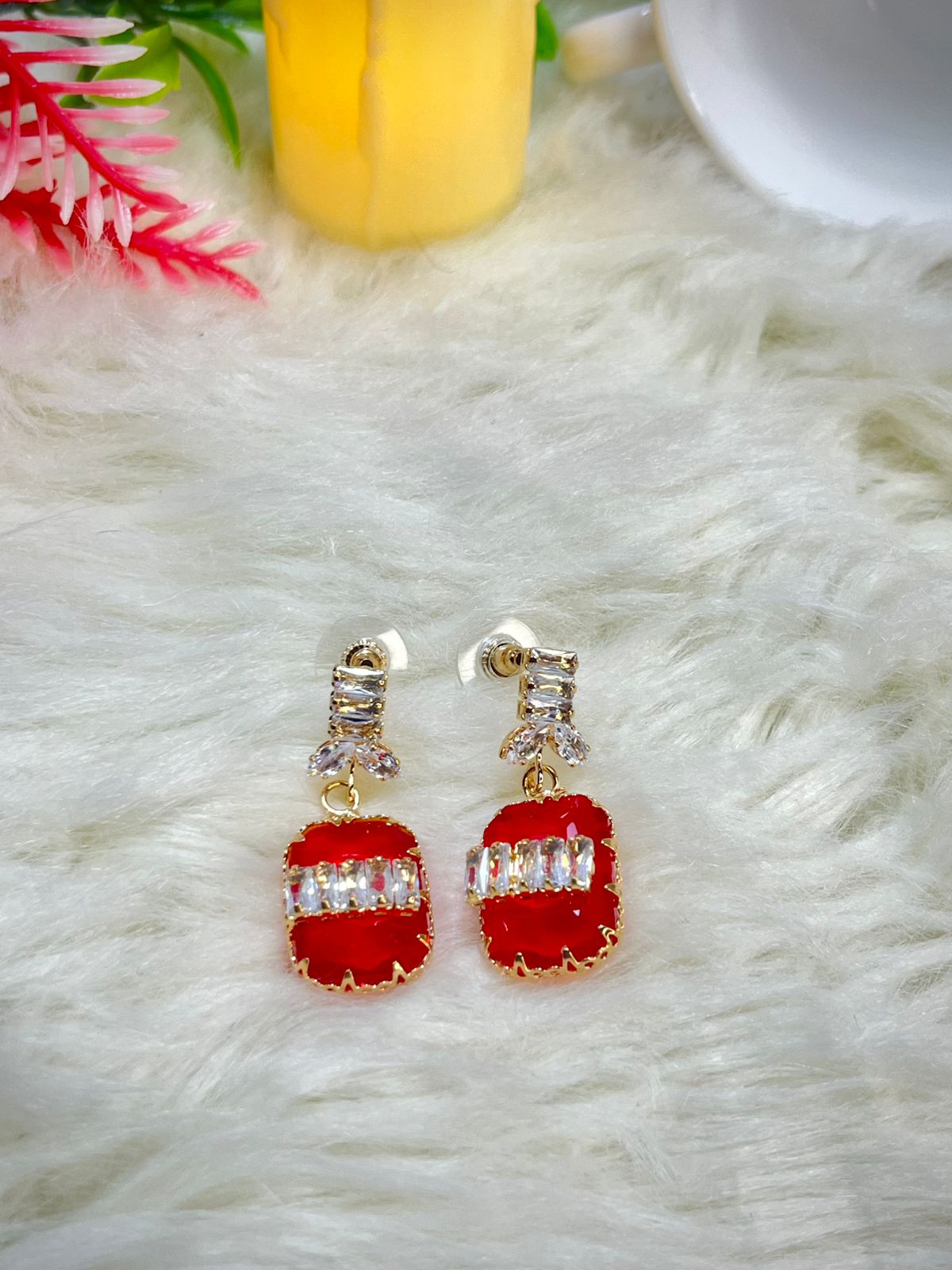 Red Stone Drop Earrings